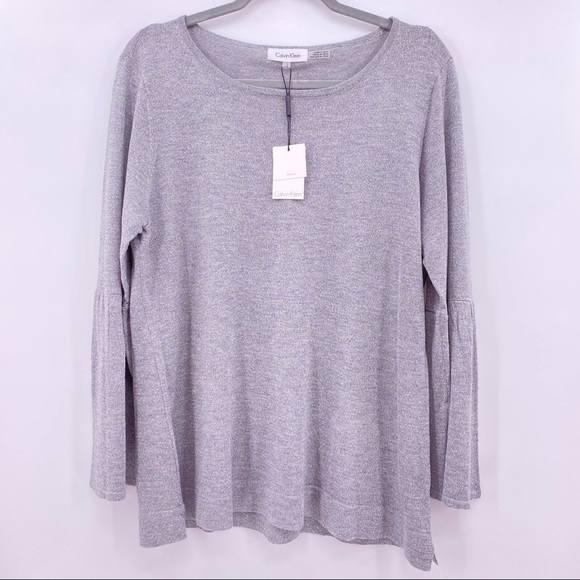 Calvin Klein Gray & Silver Metallic Top Size Large - Picture 1 of 9